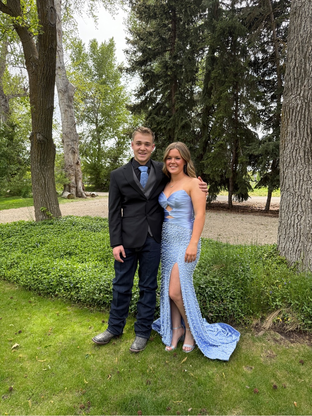 Sherri Hill Light Blue Beaded Strapless Prom Dress - Picture 1 of 4